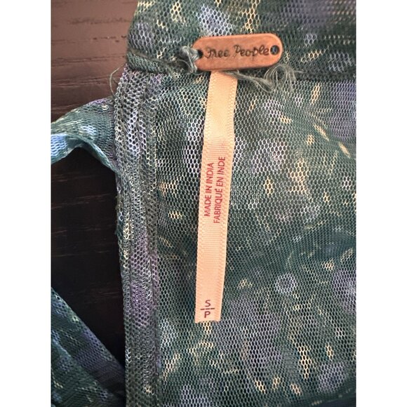 Free People Sheer Floral Blouse SP Green Long Sleeve Back Tie Oversized Boho - Picture 4 of 4